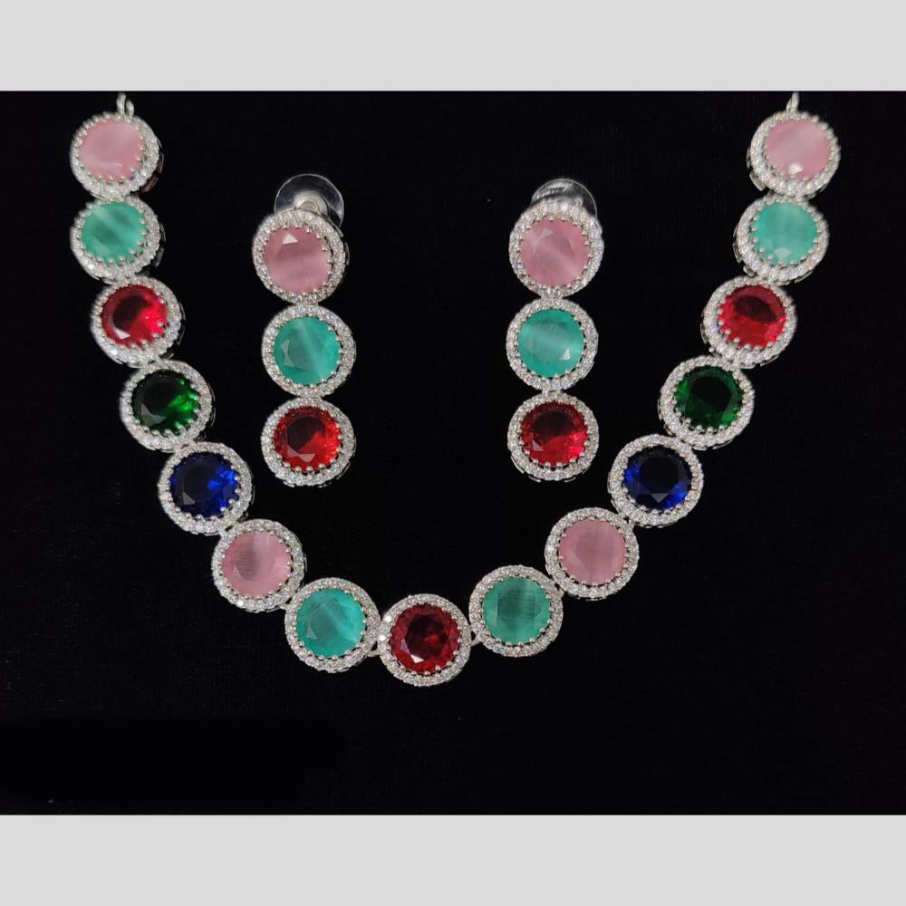 Manisha Jewellery Rainbow Bloom Designer AD Necklace Set