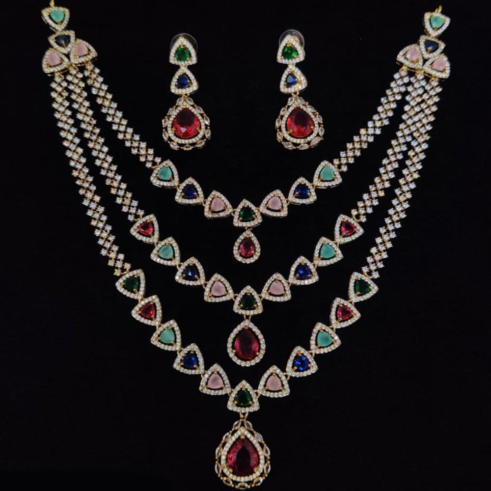 Manisha Jewellery Multi Layer Designer American Diamond Necklace Set
