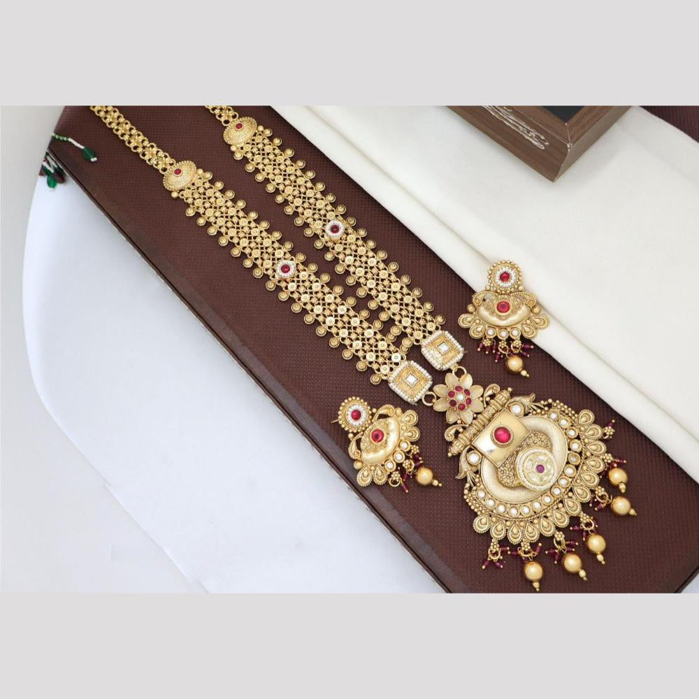 Manisha Jewellery Ethnic Sparkle Gold Plated Pota Stone And Pearl Long Necklace Set