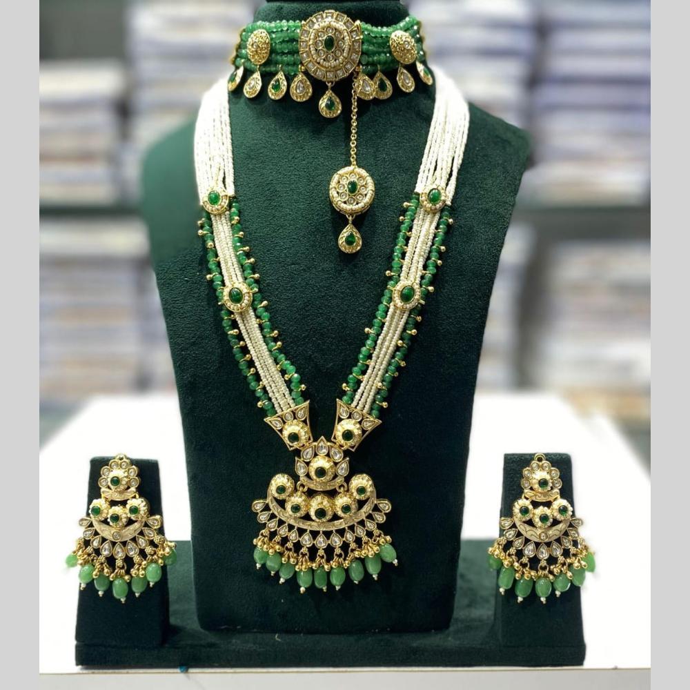 Manisha Jewellery Traditional Designer Beads & Pearl Double Necklace Set With Mangtikka