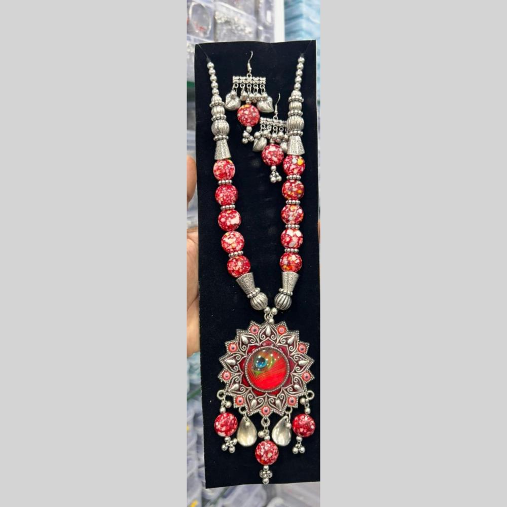 Manisha Jewellery Navratri Oxidised Jewellery Set Antique Silver Necklace & Earrings