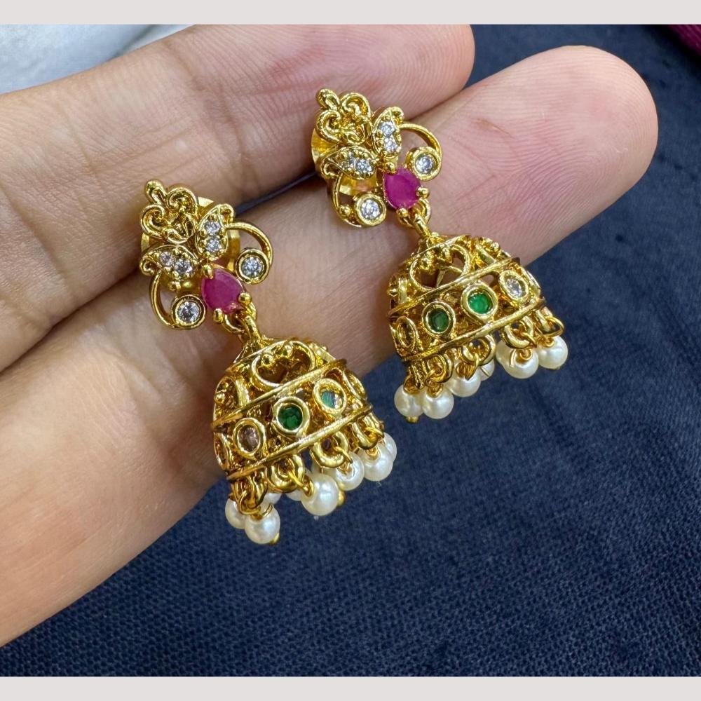 Manisha Jewellery Gold Plated Pota Stone And Pearls Jhumki Earrings