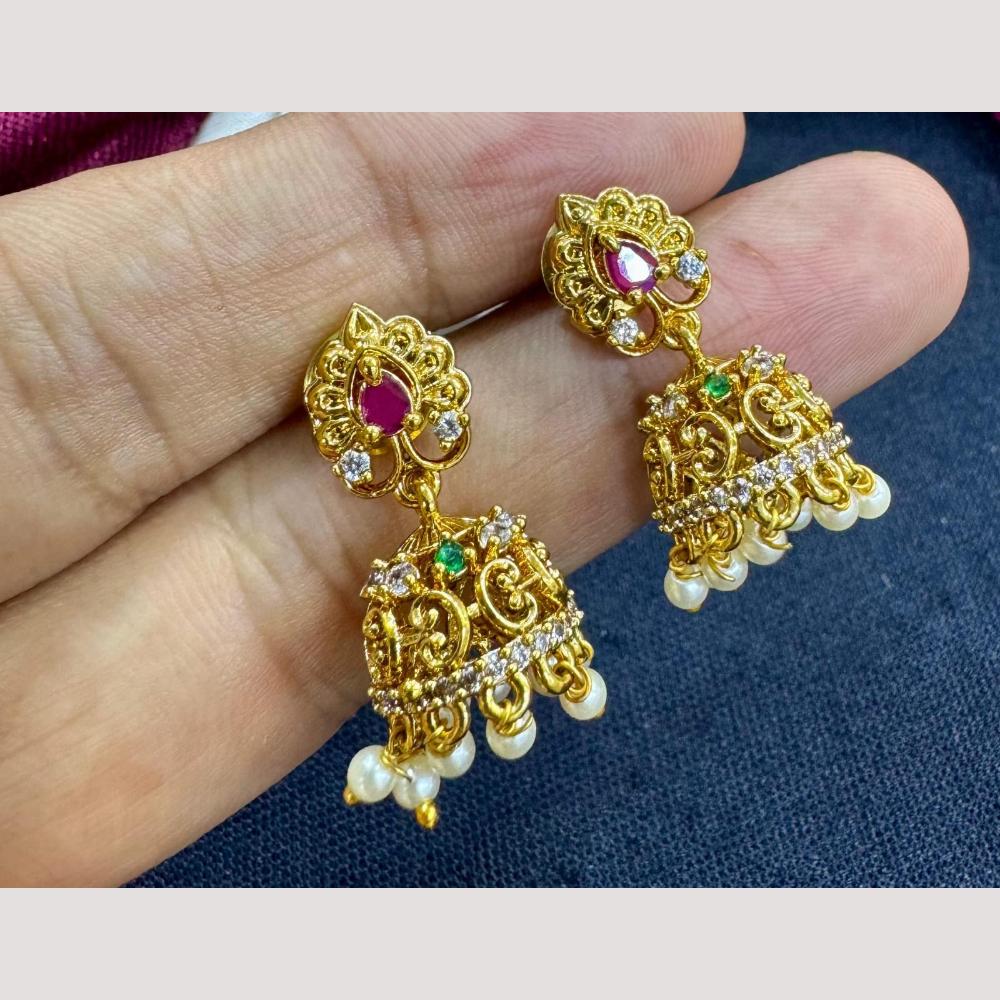 Manisha Jewellery Gold Plated Pota Stone And Pearls Jhumki Earrings