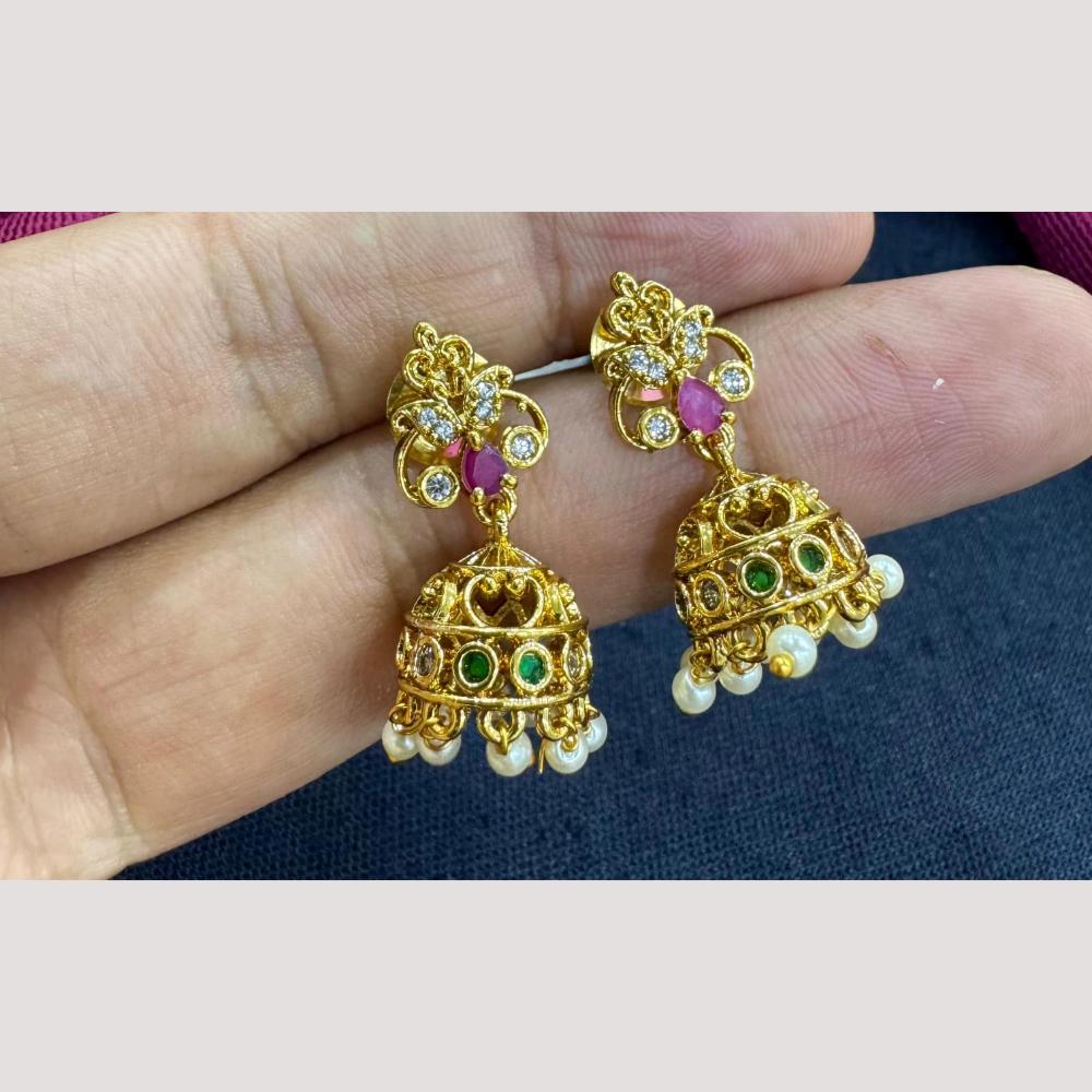 Manisha Jewellery Gold Plated Pota Stone And Pearls Jhumki Earrings