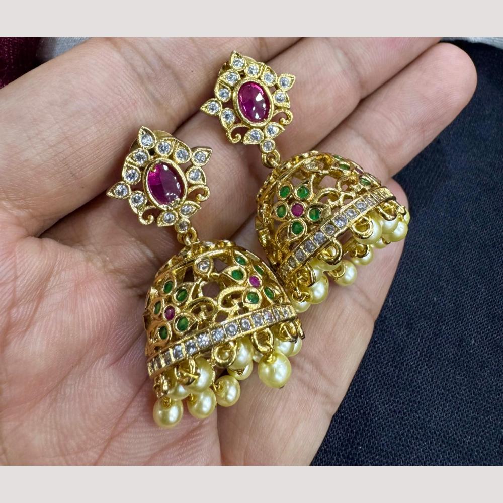Manisha Jewellery Gold Plated Pota Stone And Pearls Jhumki Earrings