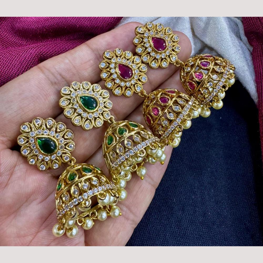 Manisha Jewellery Gold Plated Pota Stone And Pearls Jhumki Earrings