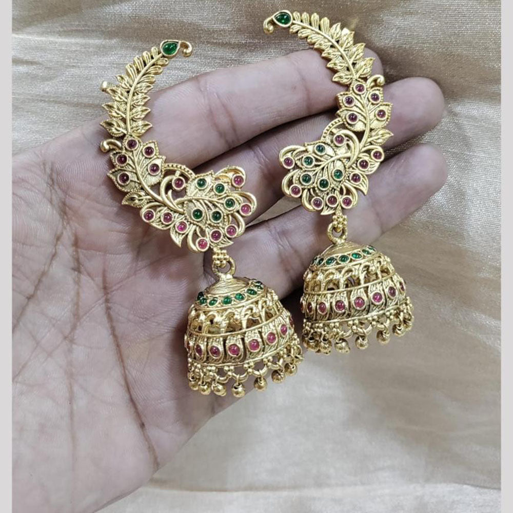 Manisha Jewellery Royal Peacock Jhumki With Sparkling Pota Stone And Dangling Pearls