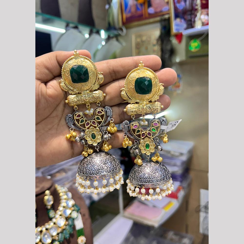 Manisha Jewellery Traditional Collection Graceful Pearl Jhumka Earrings With 2 Tone Finish