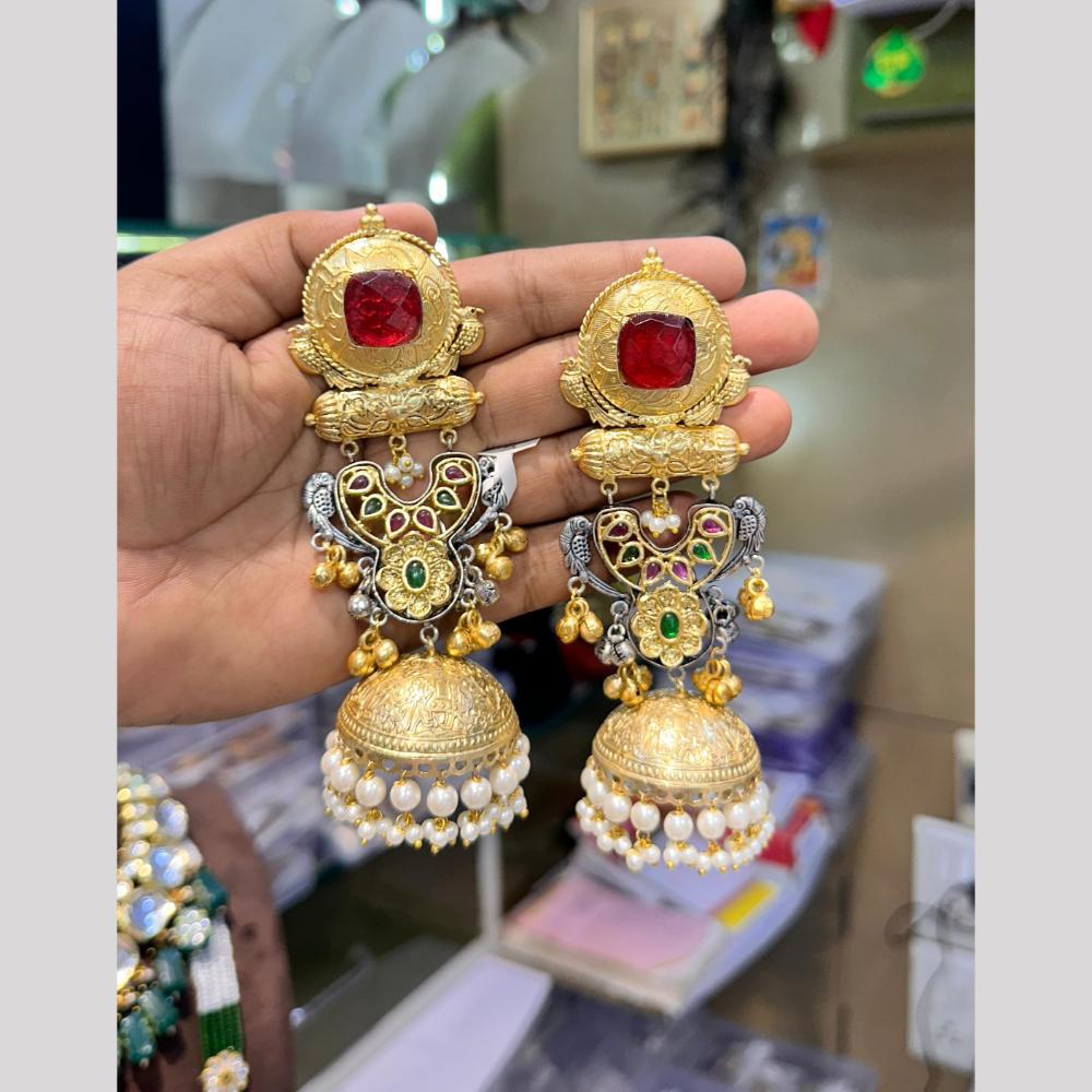 Manisha Jewellery Traditional Collection Graceful Pearl Jhumka Earrings With 2 Tone Finish