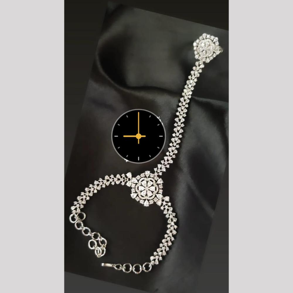 Manisha Jewellery Elegant Silver Plated American Diamonds Haathphool Perfect For Festive Looks