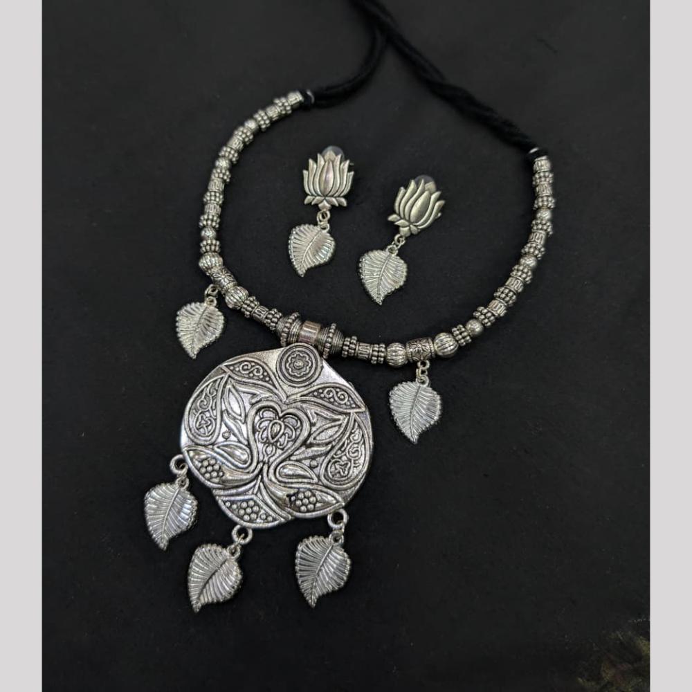 Manisha Jewellery Ethnic Oxidised Necklace Set With Lotus And Leaf Design Perfect For Indian Outfits