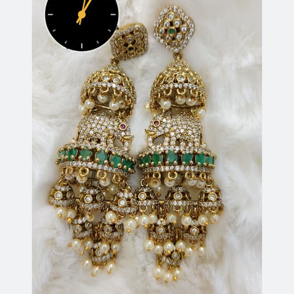Manisha Jewellery Heritage Spark Austrian Stone And Pearls Jhumki Earrings