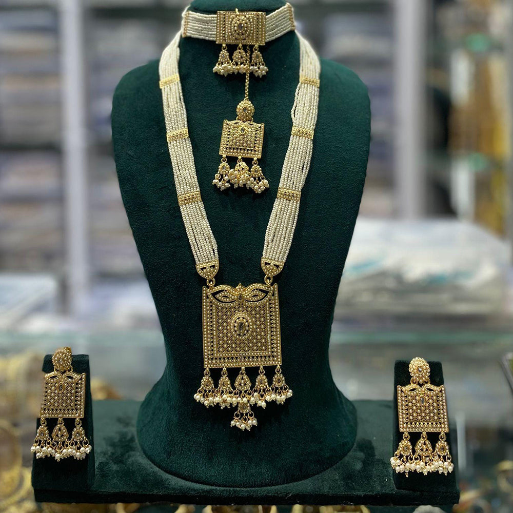 Manisha Jewellery Traditional Pota And Pearl Necklace Combo Set Perfet For Wedding