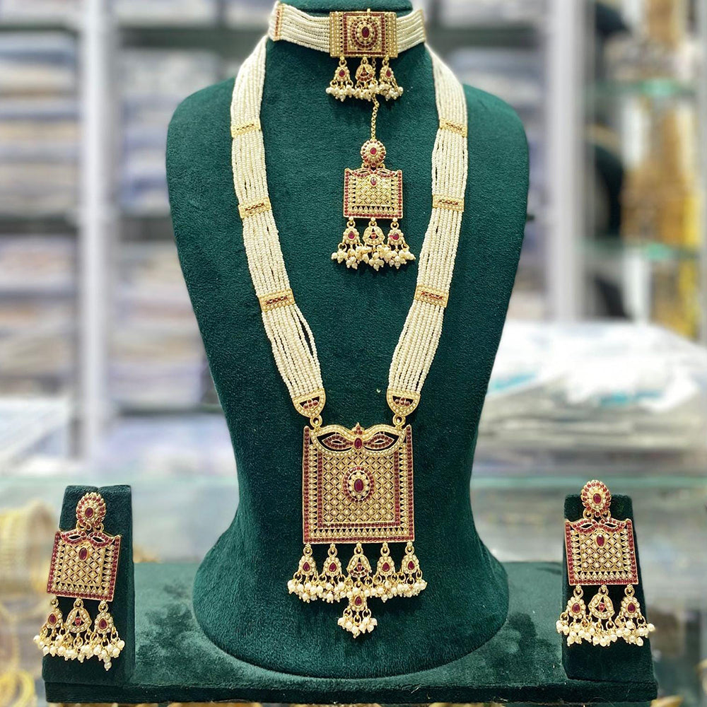 Manisha Jewellery Traditional Pota And Pearl Necklace Combo Set Perfet For Wedding