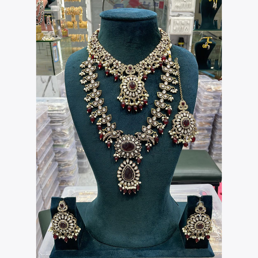 Manisha Jewellery Traditional Pota And Pearl Necklace Combo Set Perfet For Wedding