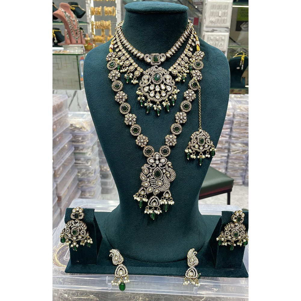 Manisha Jewellery Traditional Pota And Pearl Necklace Combo Set Perfet For Wedding