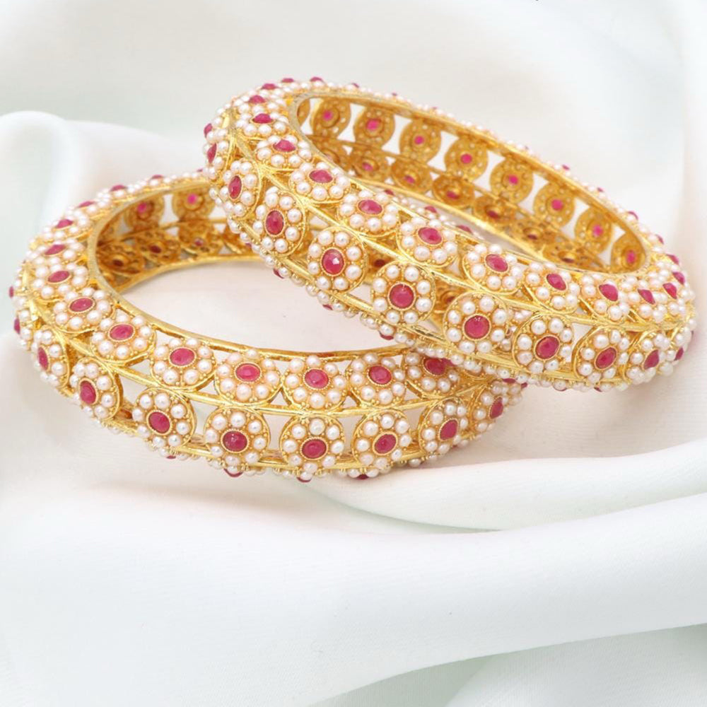 Manisha Jewellery Premium Pota Stone And Pearl Bangles Set