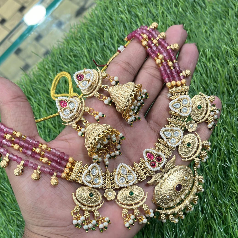 Manisha Jewellery Royal Look Pota Stone Pearl And Beads Necklace Set