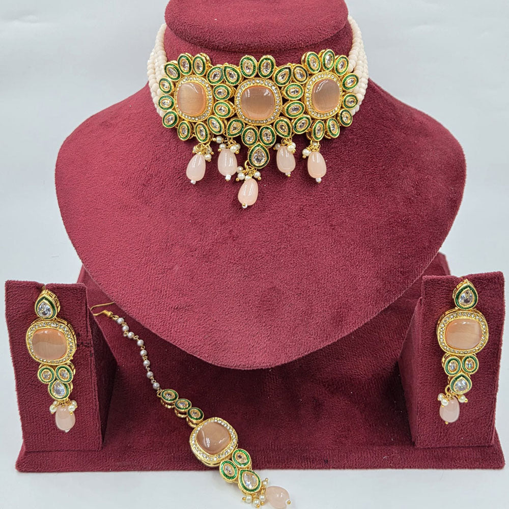Manisha Jewellery Royal Austrian And Pota Stone Beads Choker Necklace Set