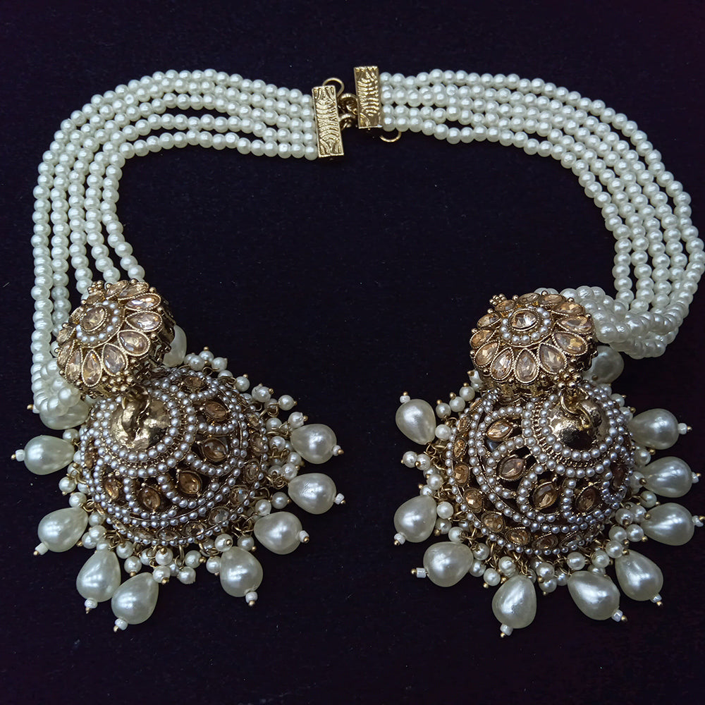 Manisha Jewellery Grand Crystal Stone And Pearl Jhumki Earrings With Kanchain
