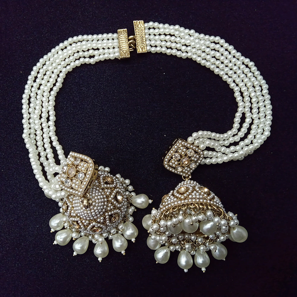 Manisha Jewellery Grand Crystal Stone And Pearl Jhumki Earrings With Kanchain