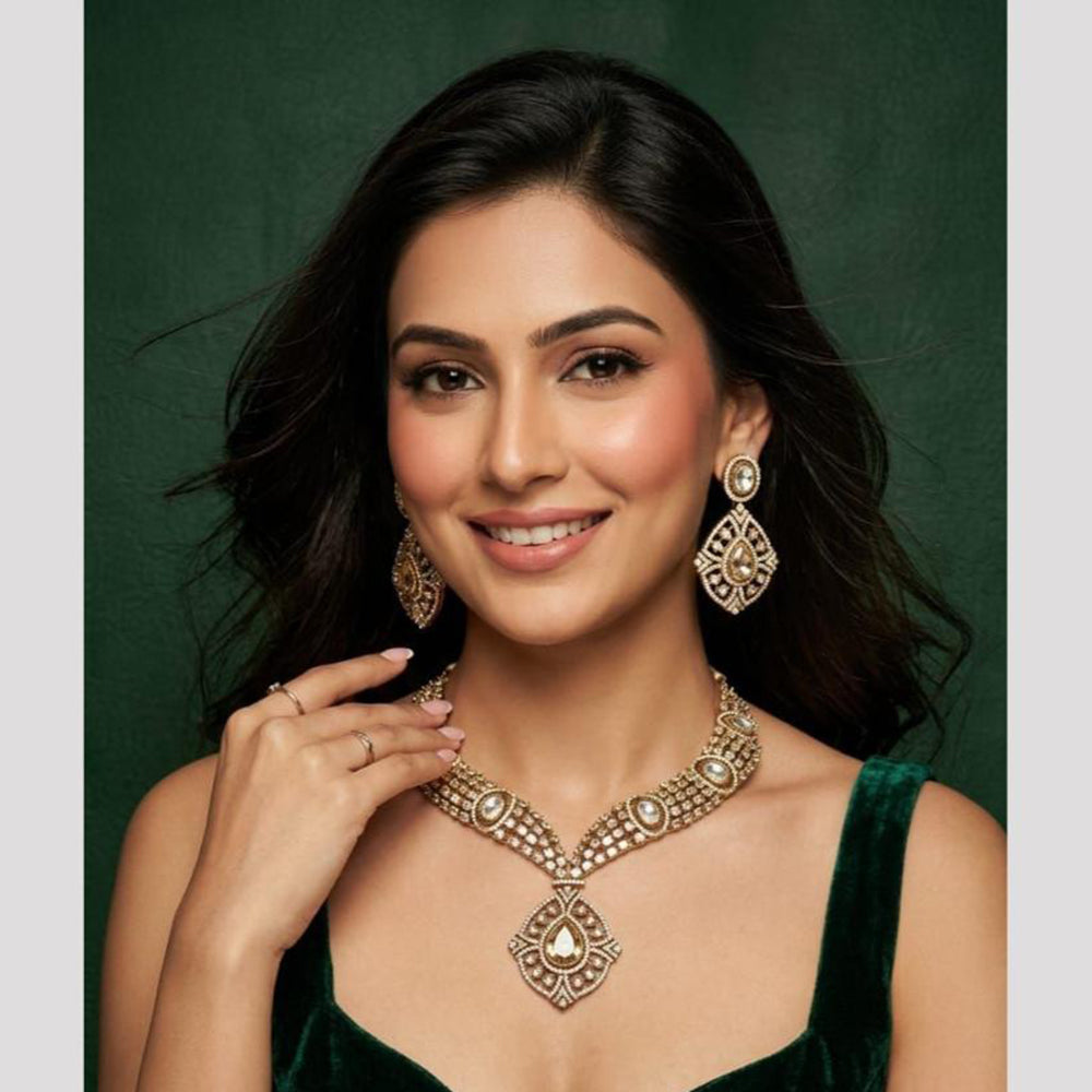 Manisha Jewellery Grand Polki Kundan And American Diamond Party Wear Necklace Set