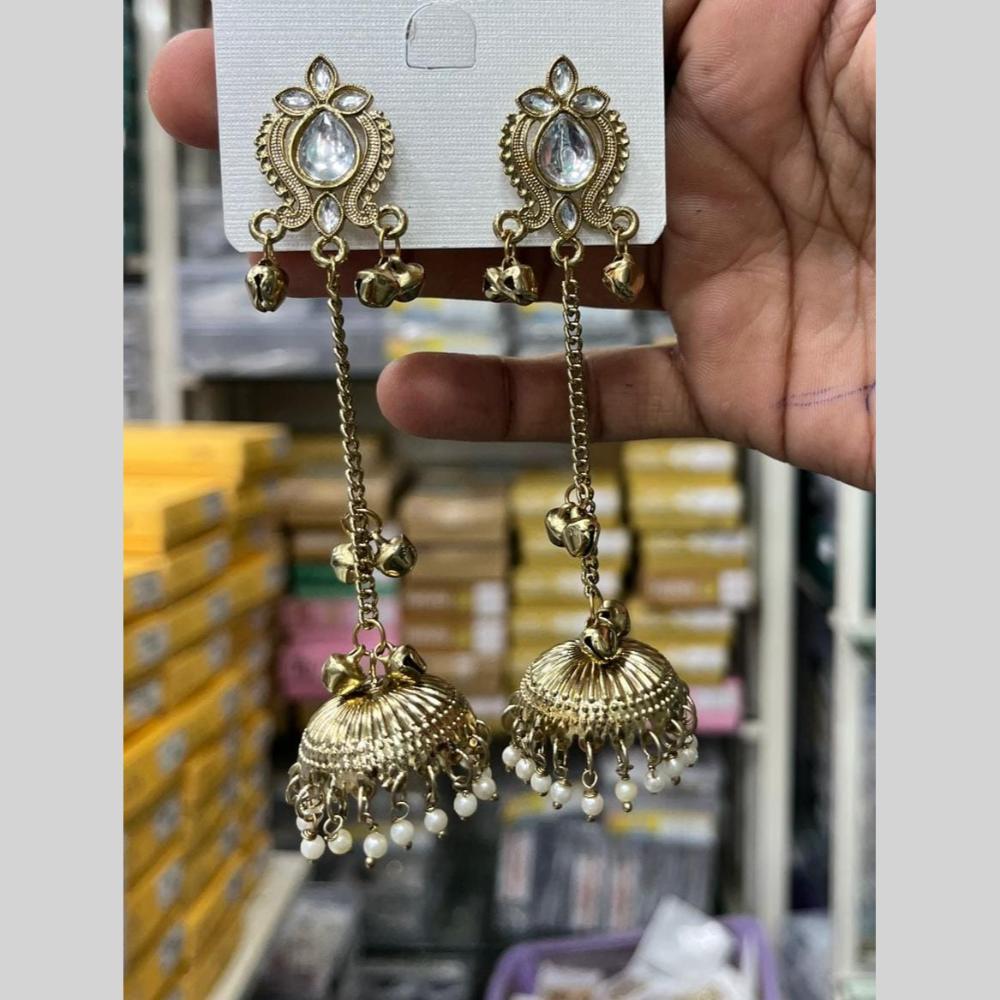 Manisha Jewellery Grand Kundan Stone And Pearl Ghungroo Jhumki Earrings