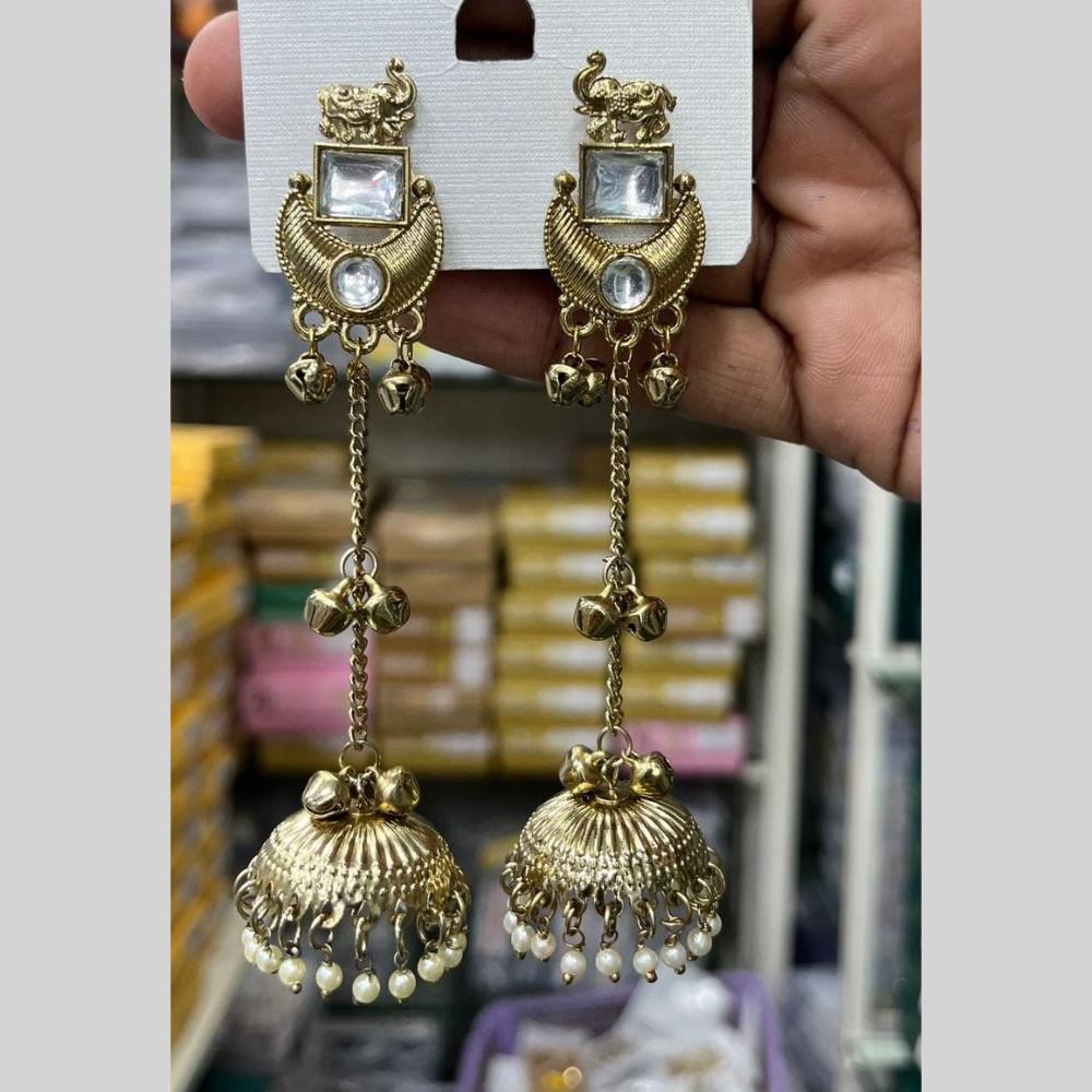 Manisha Jewellery Grand Kundan Stone And Pearl Ghungroo Jhumki Earrings