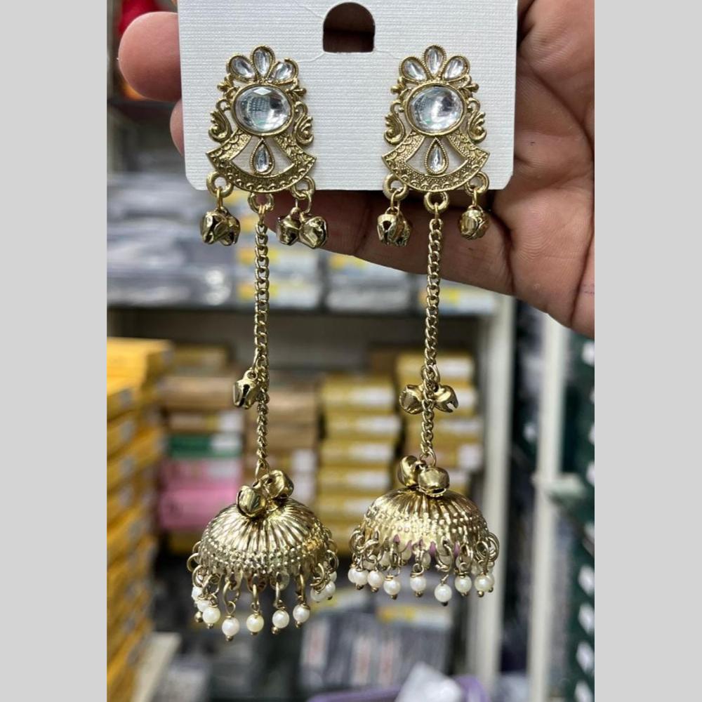 Manisha Jewellery Grand Kundan Stone And Pearl Ghungroo Jhumki Earrings