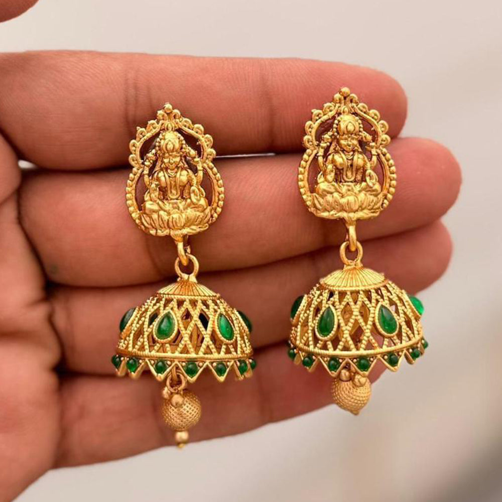 Manisha Jewellery Grand Pota Stone With Pearl Temple Jhumki Earrings