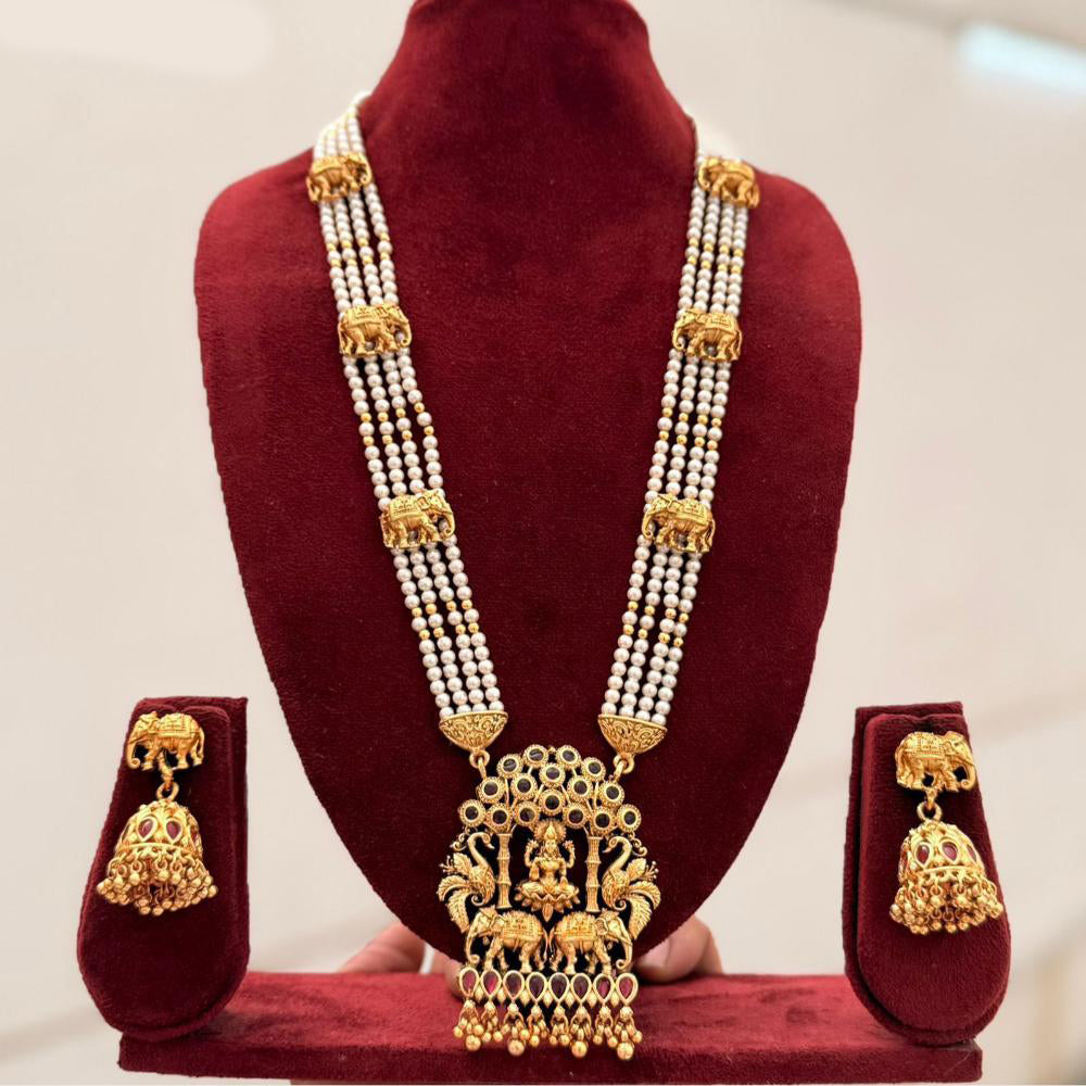 Manisha Jewellery Trendy Pota Stone And Pearl Temple Long Necklace Set