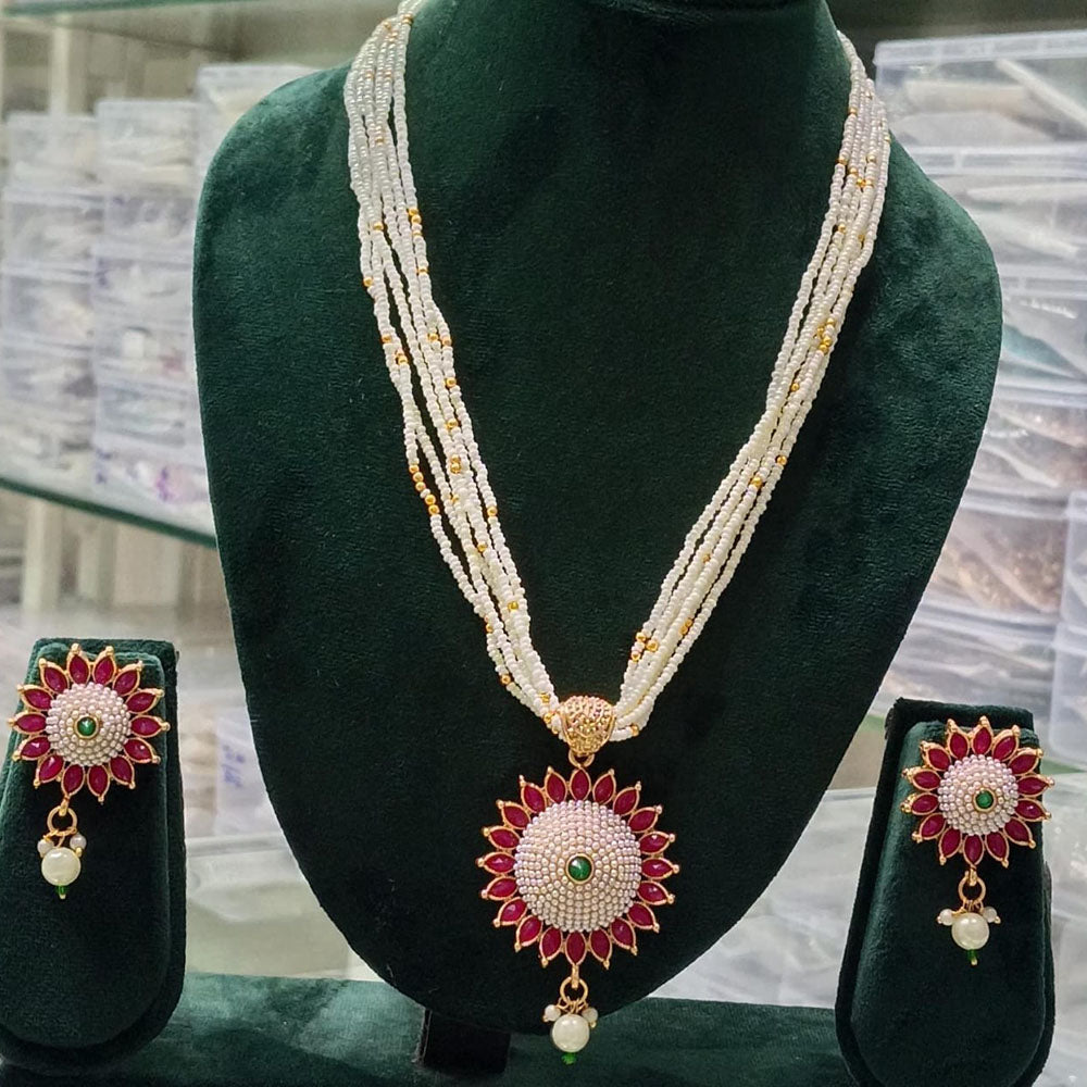 Manisha Jewellery Trendy Pota Stone Pearl Long Necklace Set