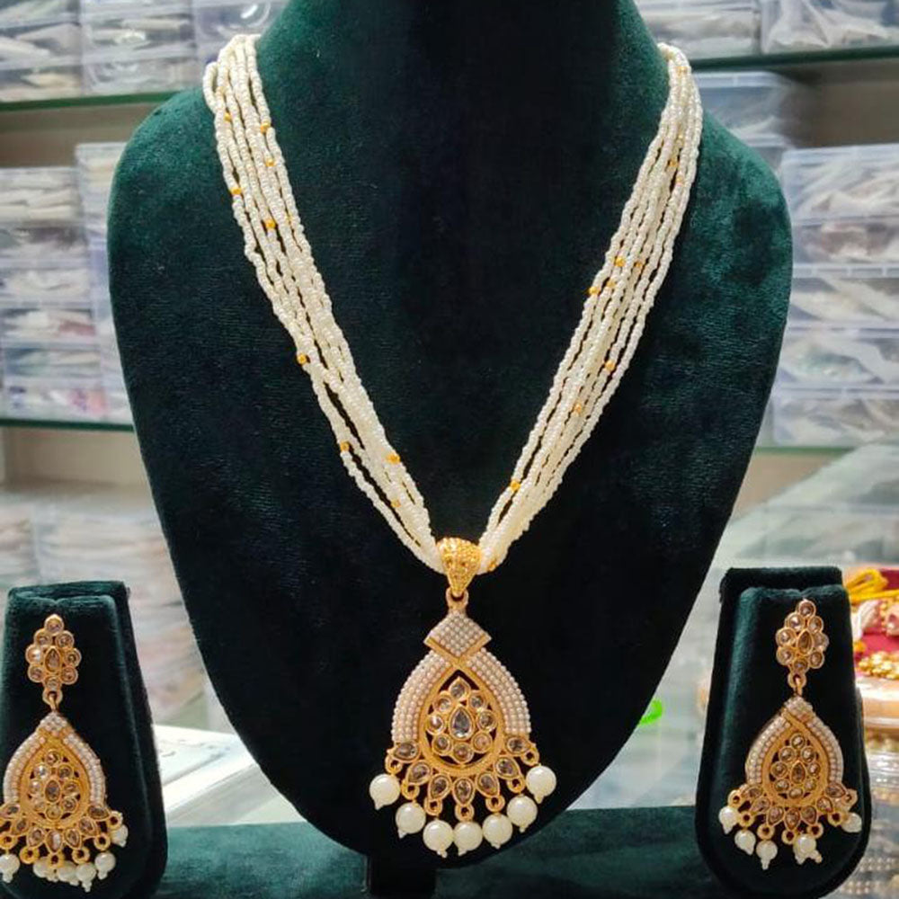 Manisha Jewellery Trendy Pota Stone Pearl Long Necklace Set