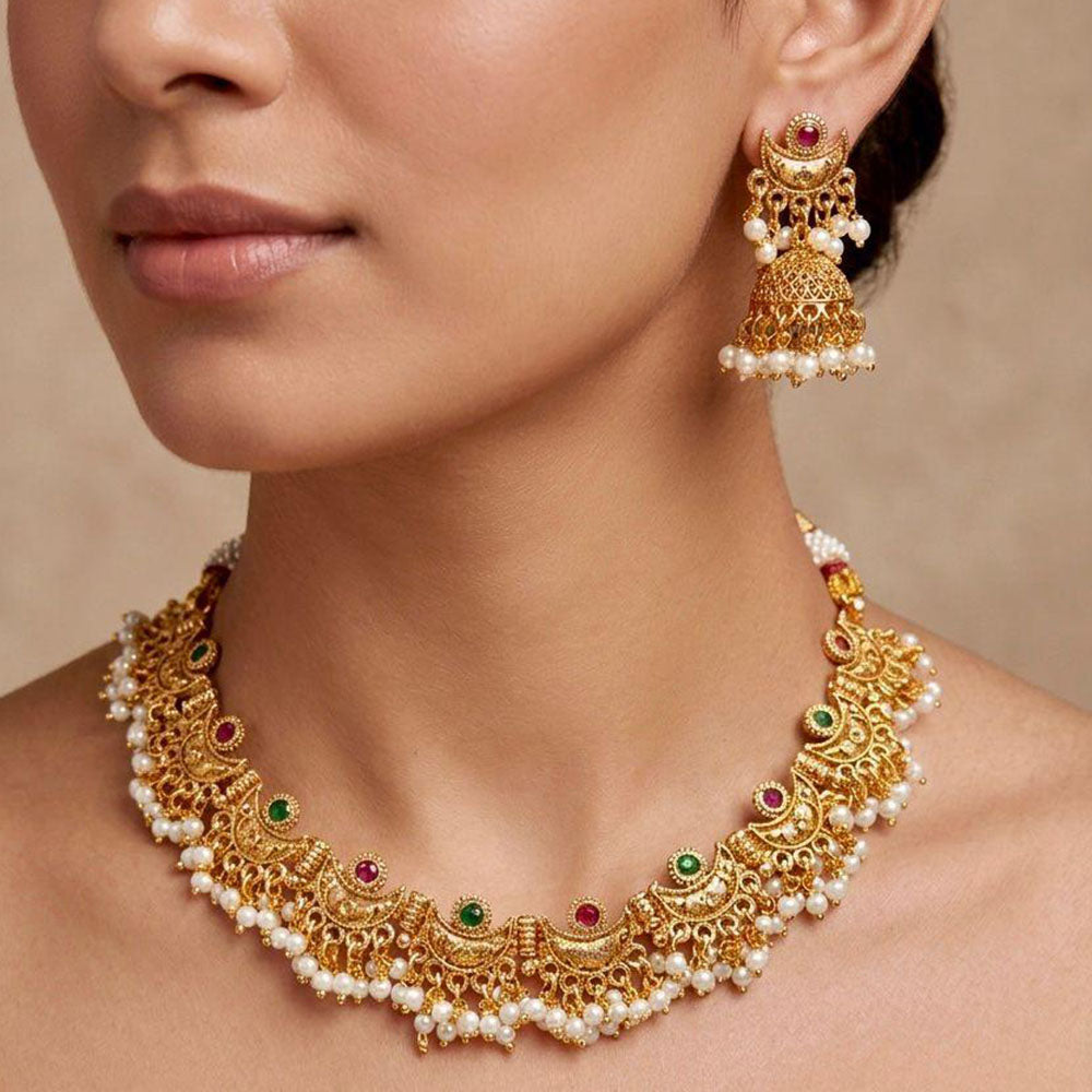 Manisha Jewellery Premium Pota Stone And Pearl Necklace Set
