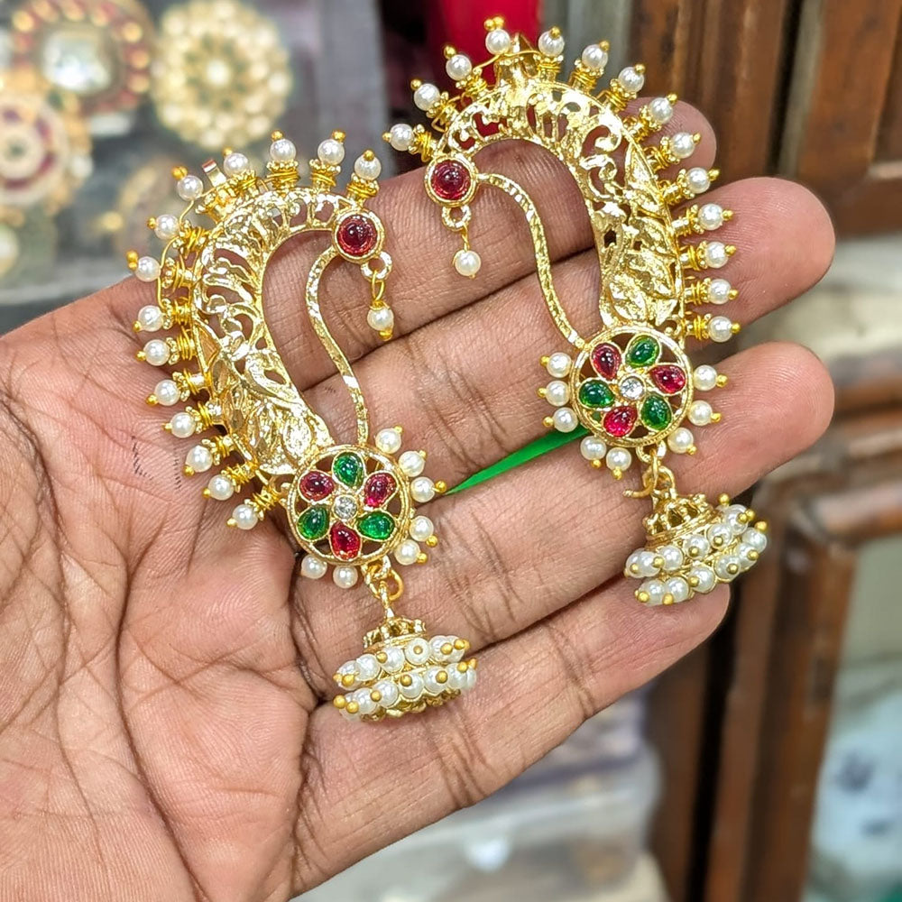 Manisha Jewellery Designer Earcuff Jhumki Earrings With Sparkling Pota Stone And Pearl