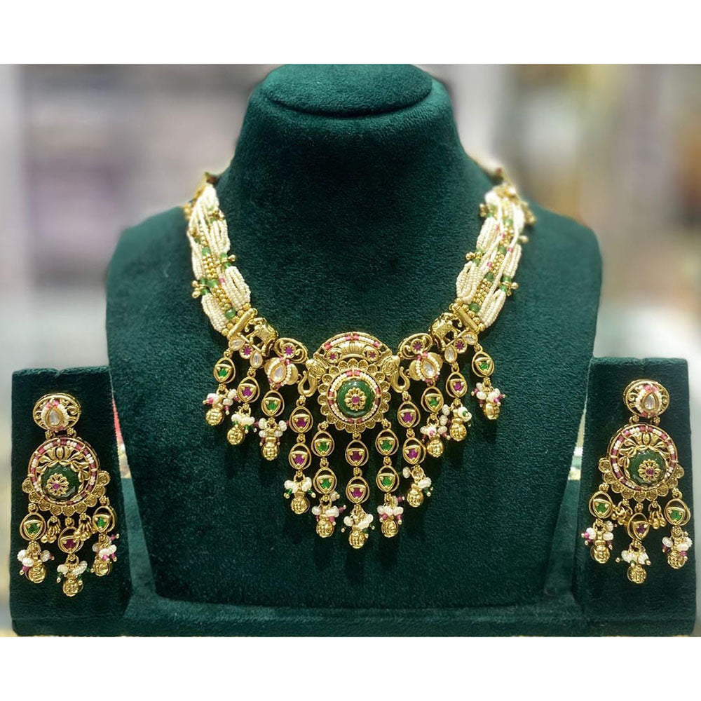 Manisha Jewellery Premium Pota Stone And Pearl Choker Necklace Set