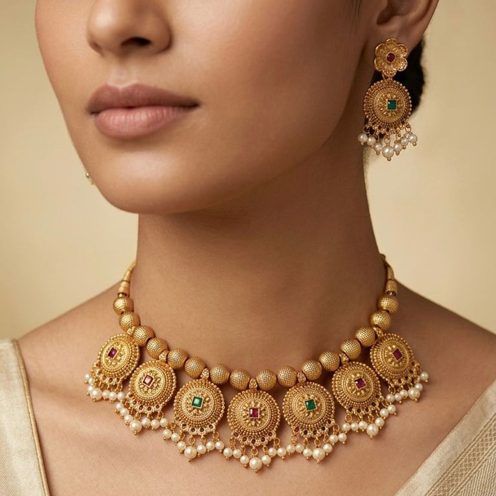 Manisha Jewellery Royal Pota Stone And Pearl Necklace Set
