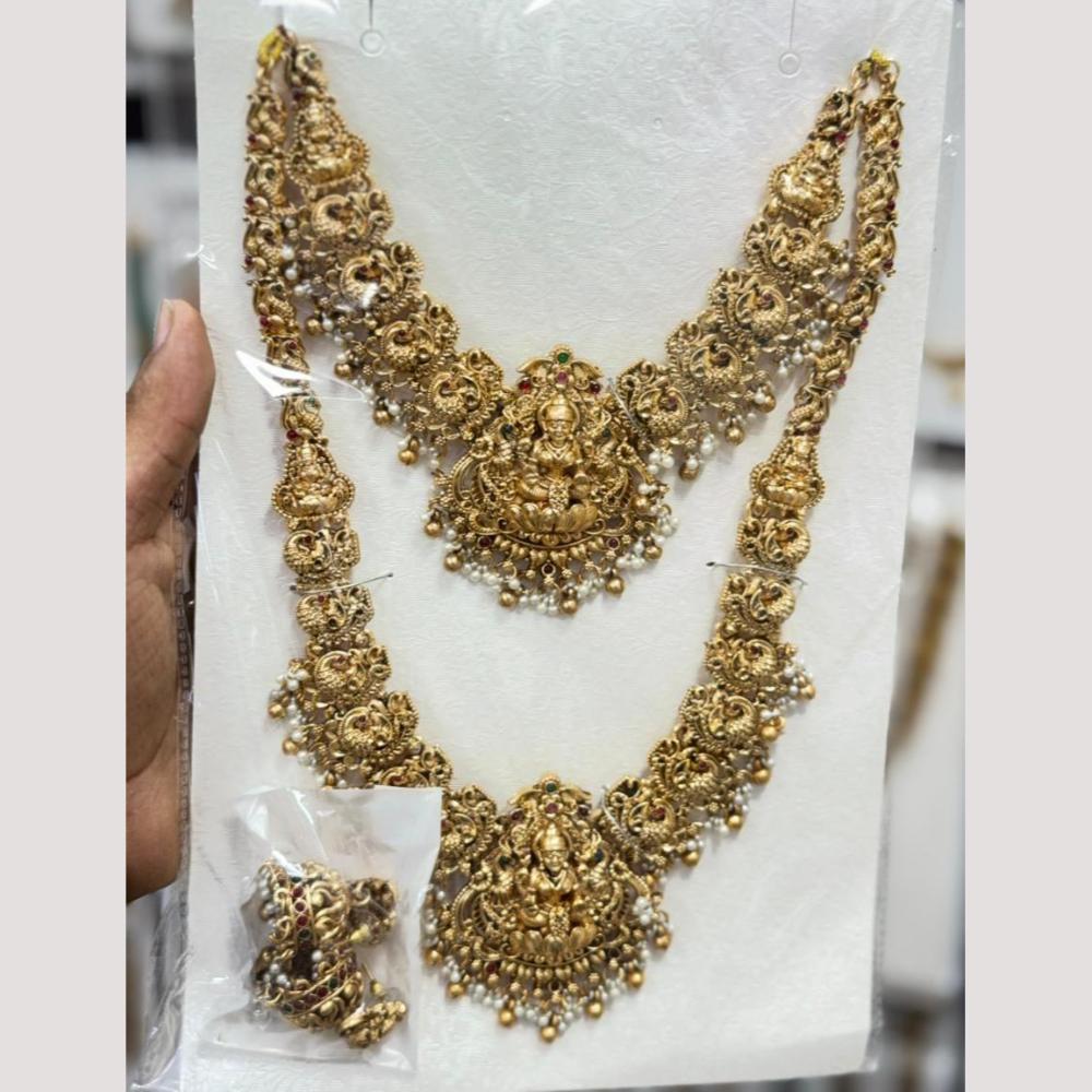 Manisha Jewellery Luxury Pota Stone And Pearl Temple Double Necklace Set