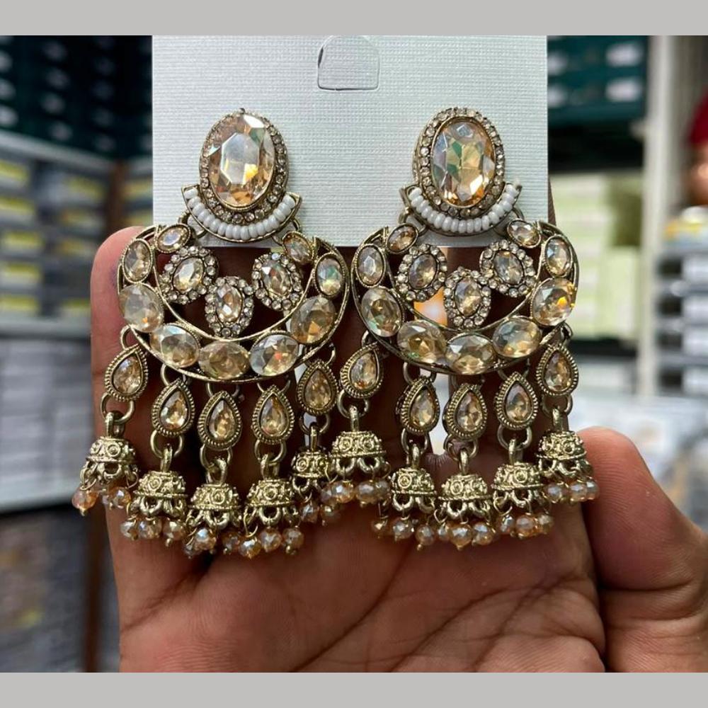 Manisha Jewellery Designer Crystal Stone And Pearl Jhumki Earrings