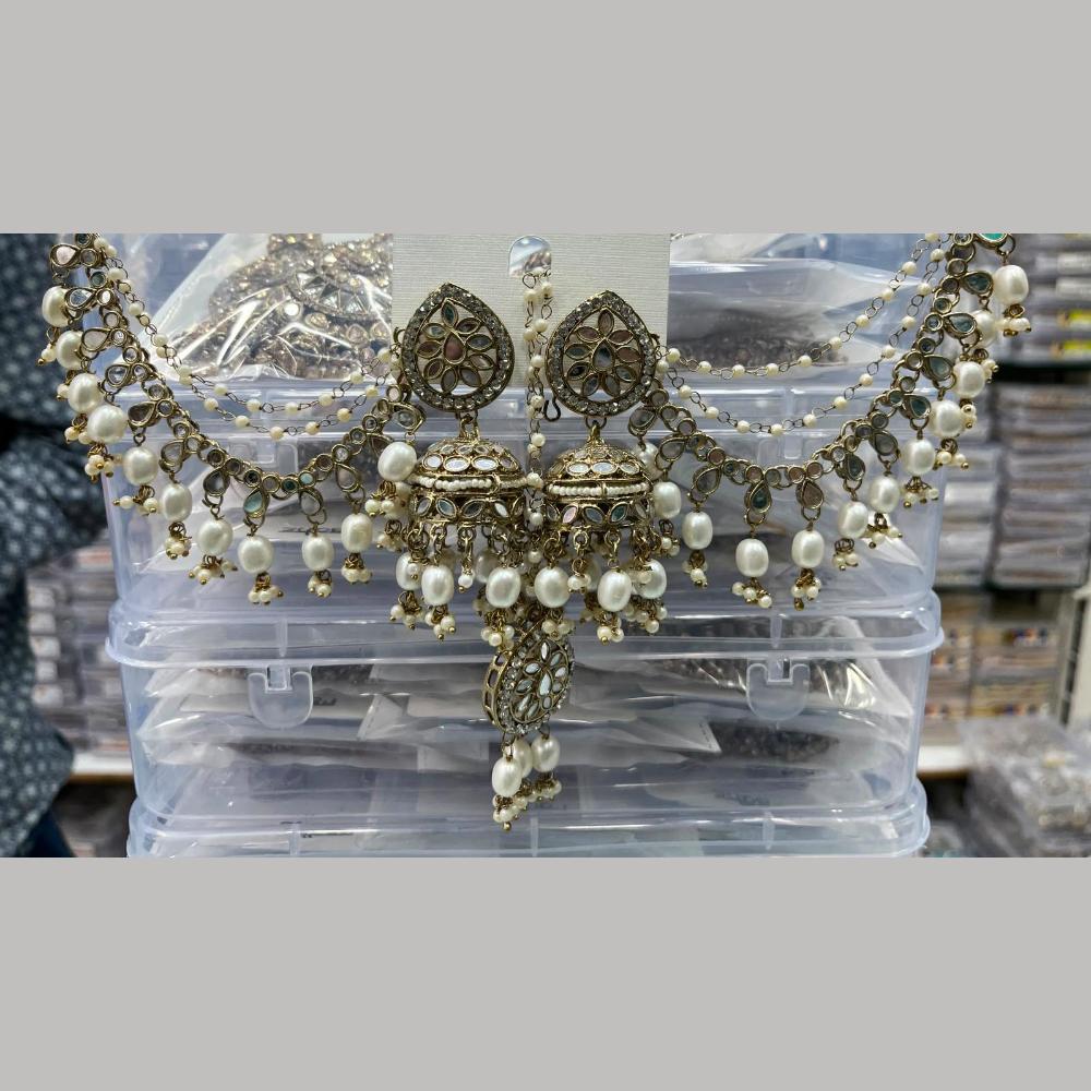 Manisha Jewellery Grand Mirror Beads Jhumki Earrings With Maangtikka
