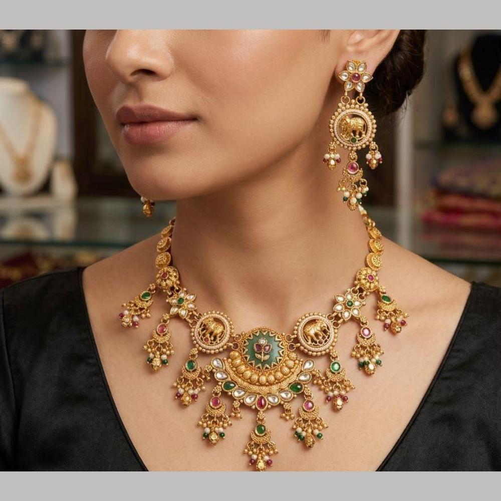 Manisha Jewellery Premium Pota Stone And Pearl Necklace Set