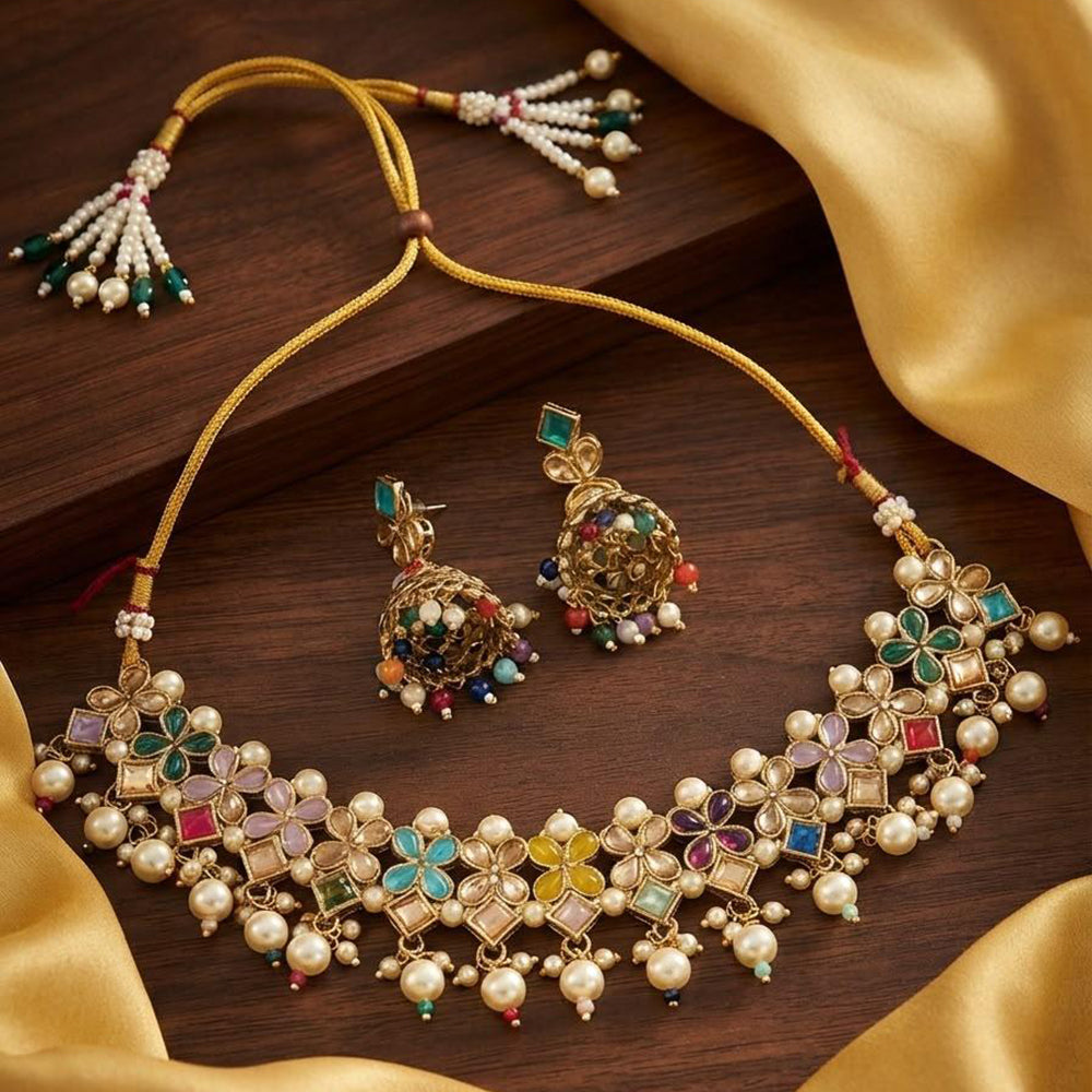 Manisha Gold Plated Kundan Stone And Pearl Necklace Set