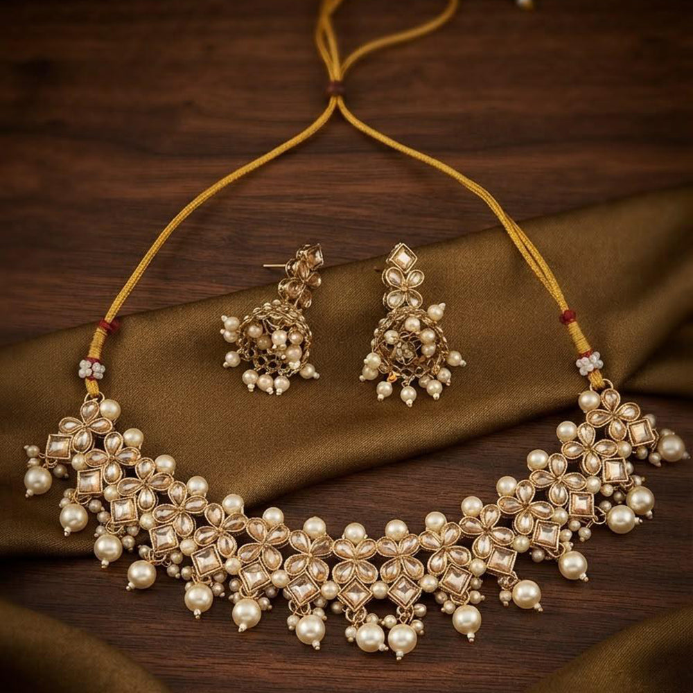Manisha Gold Plated Kundan Stone And Beads Necklace Set