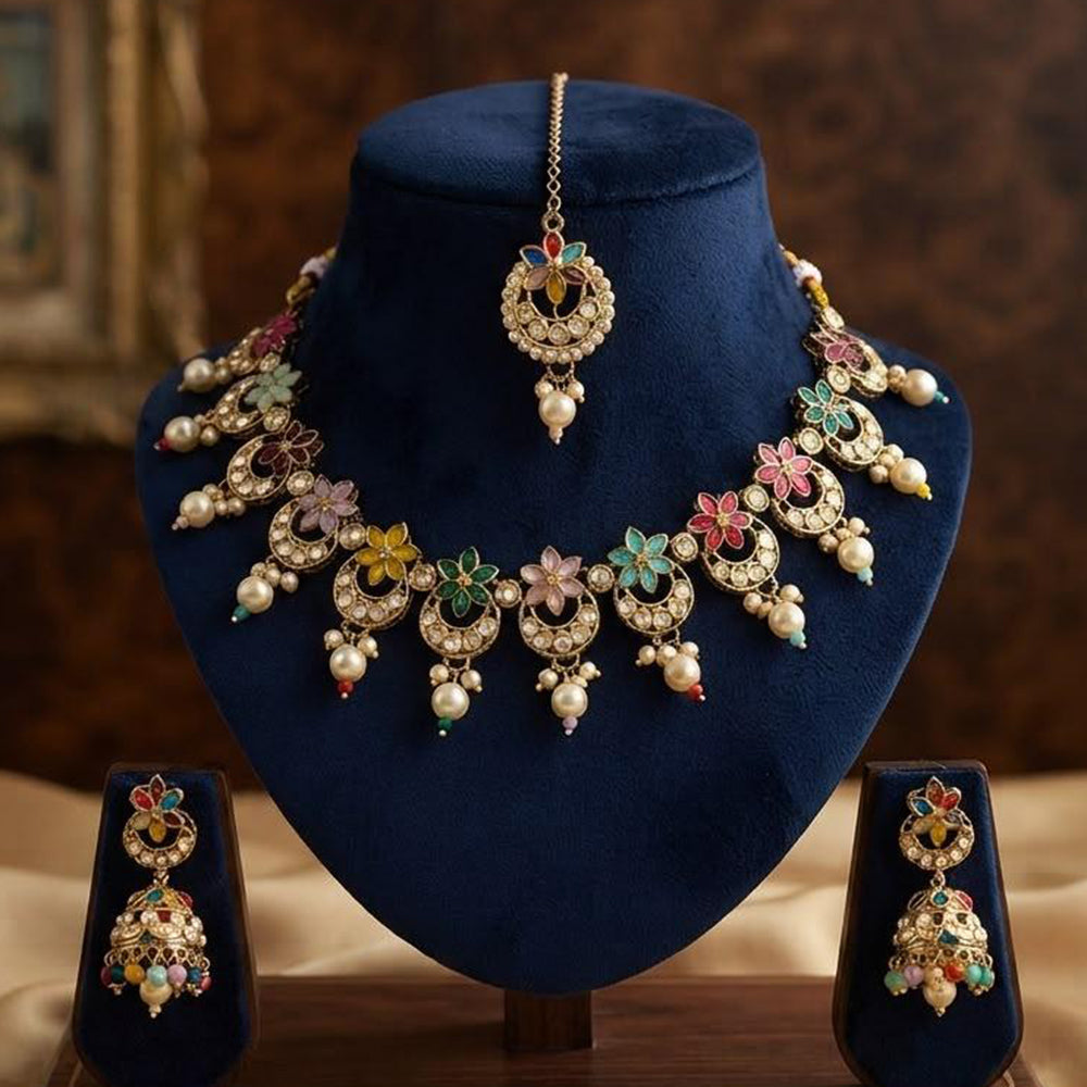 Manisha Gold Plated Crystal Stone And Pearl Necklace Set