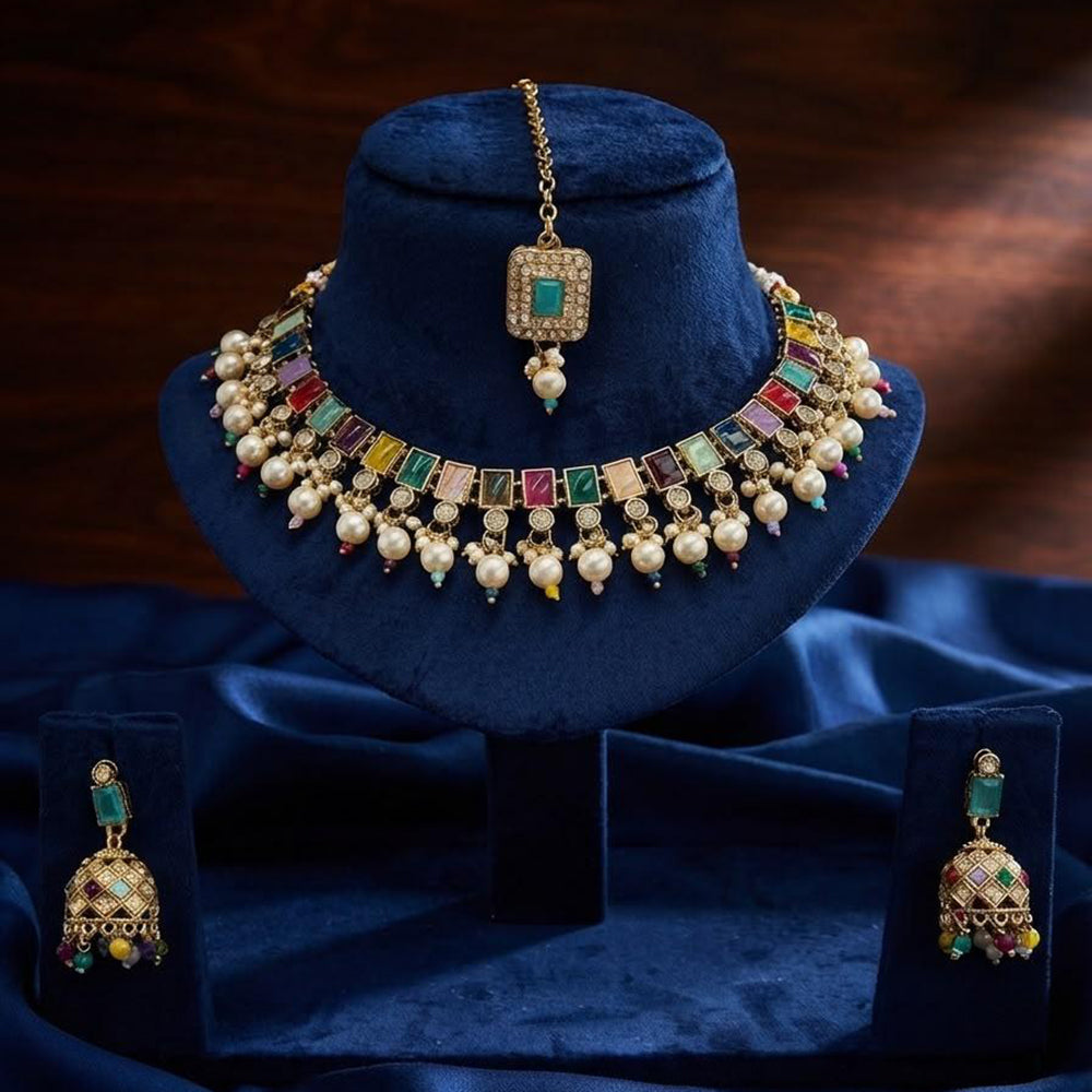 Manisha Gold Plated Crystal Stone And Pearl Necklace Set