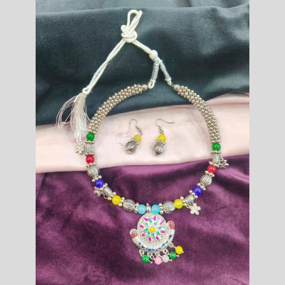 Manisha Jewellery Designer Oxidised Plated Meenakari And Beads Necklace Set