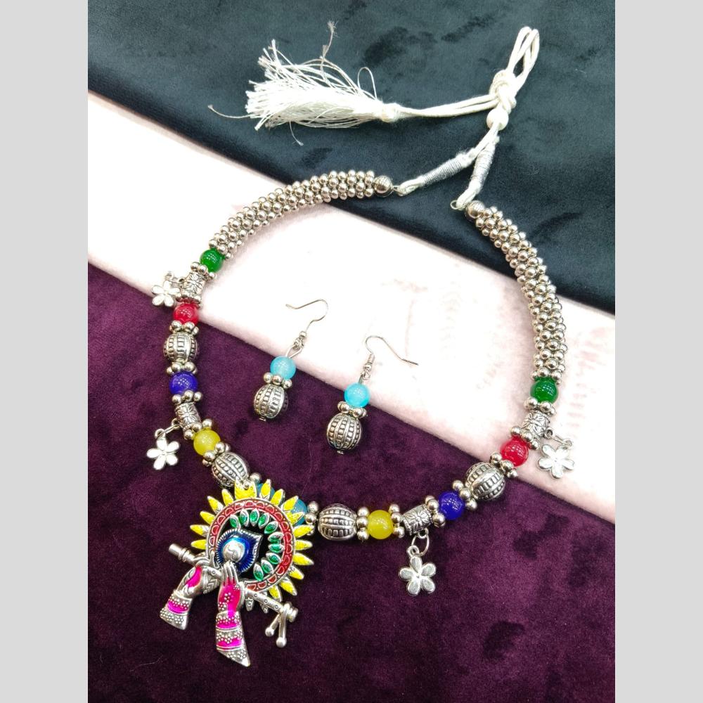 Manisha Jewellery Designer Oxidised Plated Meenakari And Beads Necklace Set
