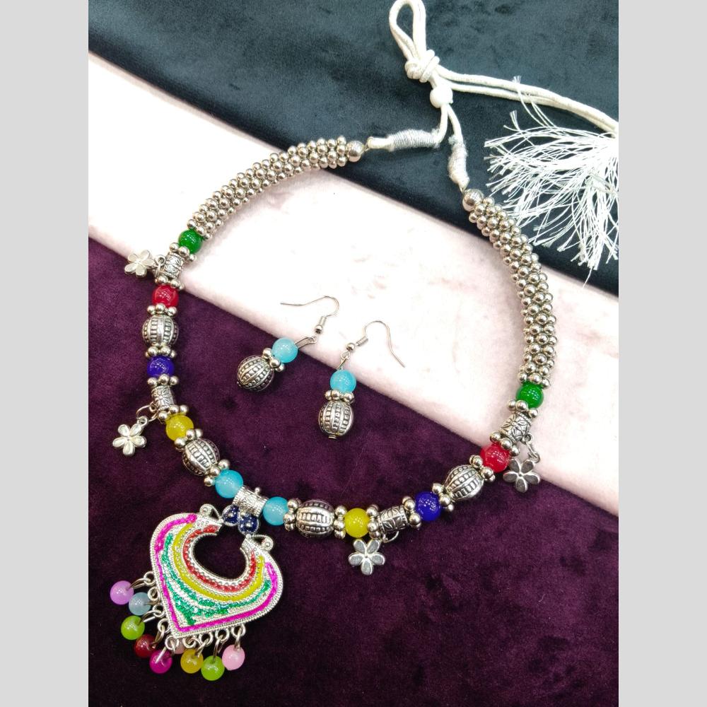 Manisha Jewellery Designer Oxidised Plated Meenakari And Beads Necklace Set