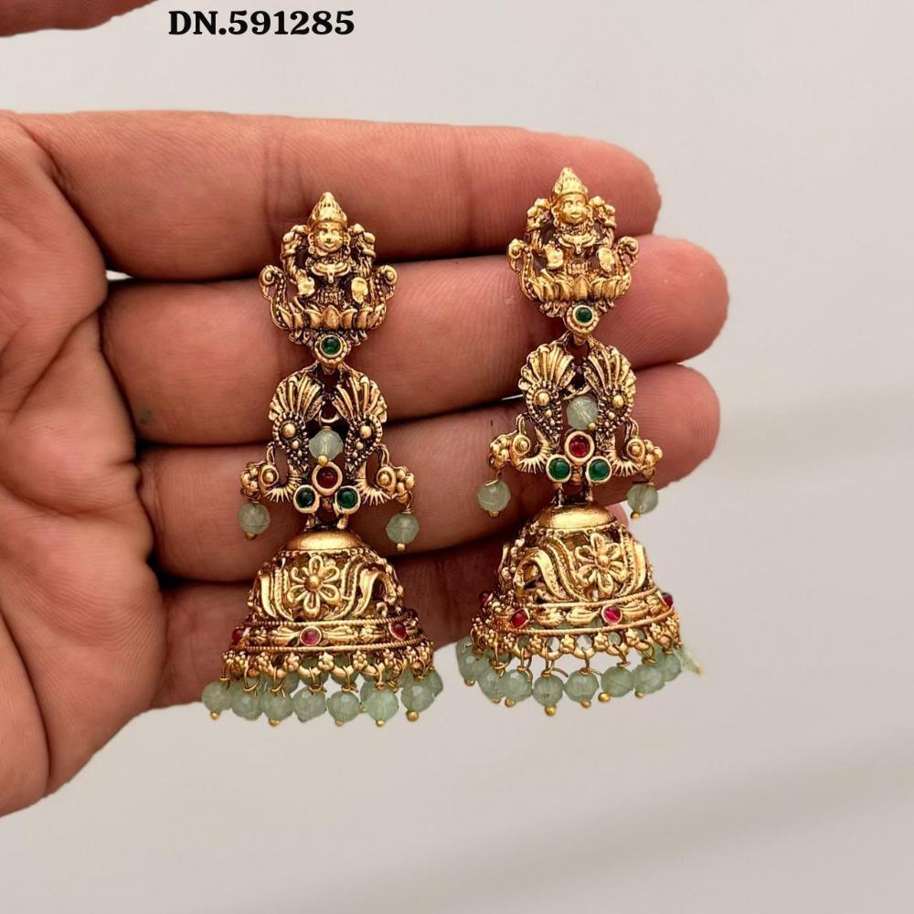 Manisha Jewellery Traditional Pota Stone And Pearl Temple Jhumki Earrings