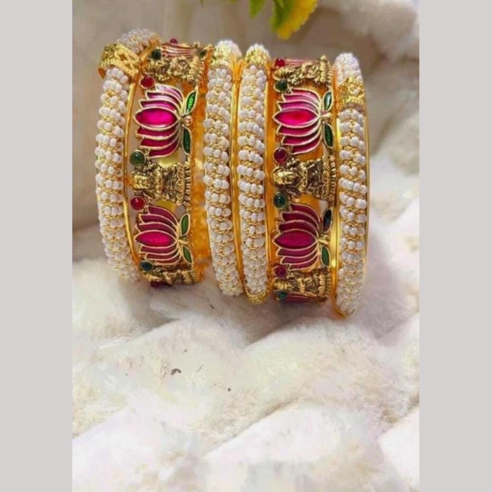 Manisha Jewellery Luxury Meenakari And Pearl Temple Bangles Set